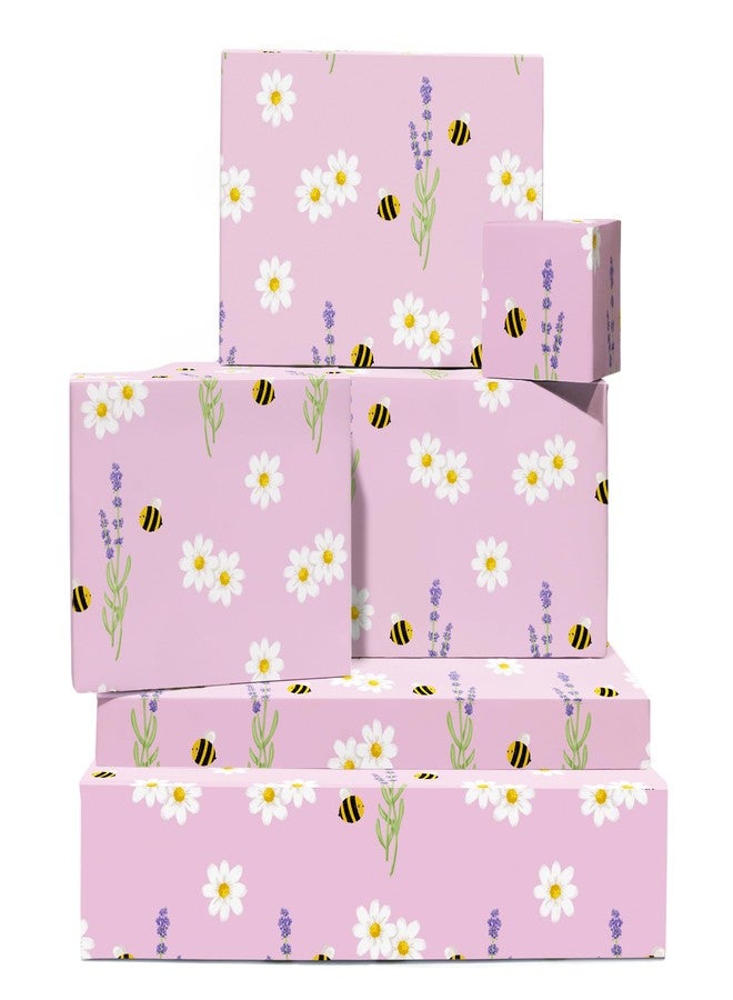 CENTRAL 23 Bee Wrapping Paper - Baby Shower - 6 Sheets Of Birthday Gift Wrap For Girls - Bees And Flowers - Pink Wrapping Paper - Comes With Stickers - Image 1